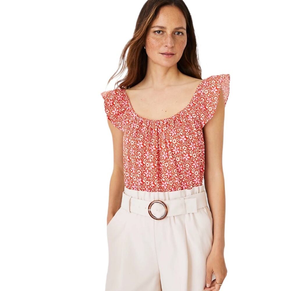 Ann Taylor Floral Gauze Ruffle Strap Tank Top Size Large